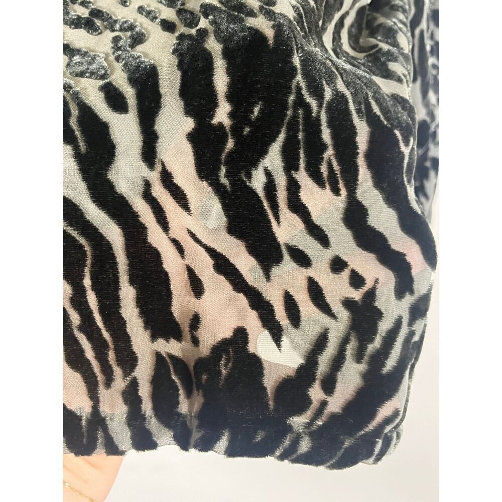 Animal Print Silk Burnout Shirt Black S Retro Neutral Preppy Classic Lagen Boho - Picture 3 of 10